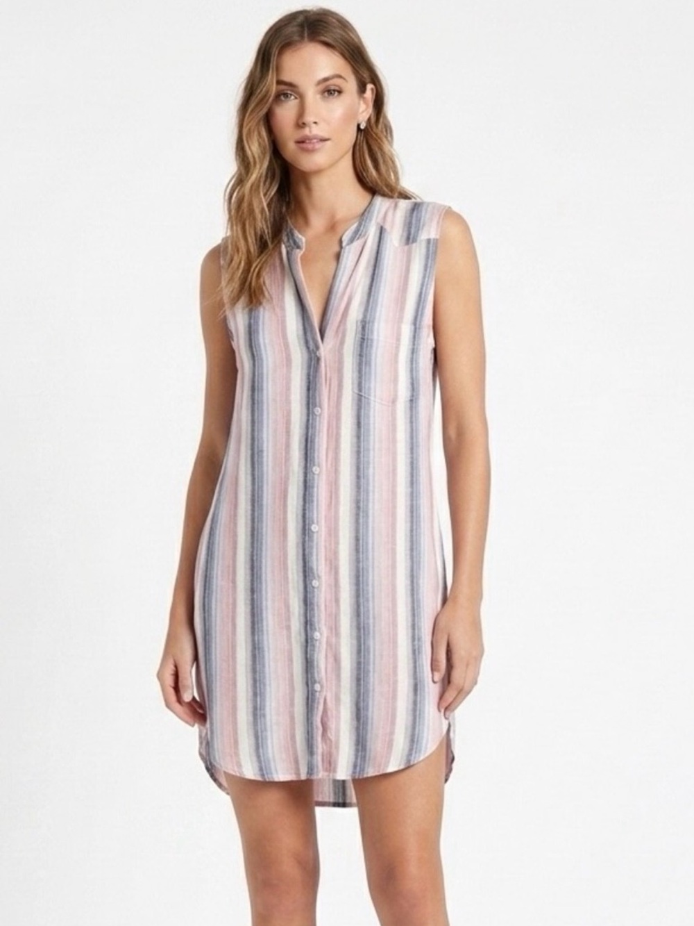 Anthropologie Cloth & Stone Sunburst Striped Fray Hem Shirt Dress XS Pastel